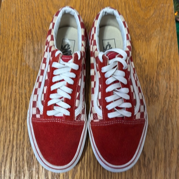 Vans Red and White Checkered Unisex Old Skool Skate Shoes Size 9.5 - Picture 2 of 5